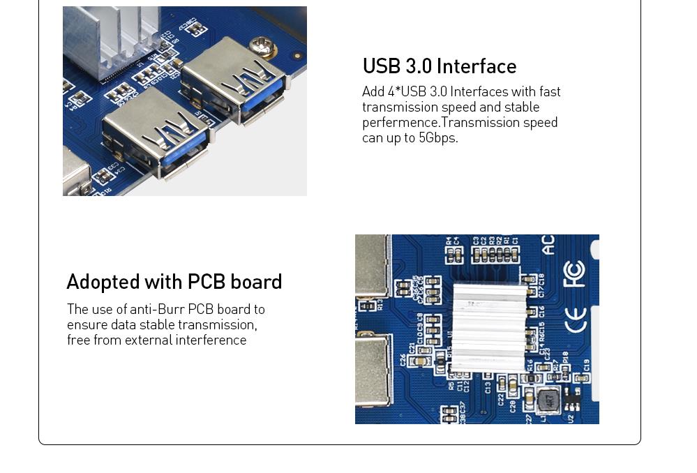 Alfais 4471 Pci E Express 1X 1 To 4 USB 3 0 Ekran Kartı Riser Çoklayıcı