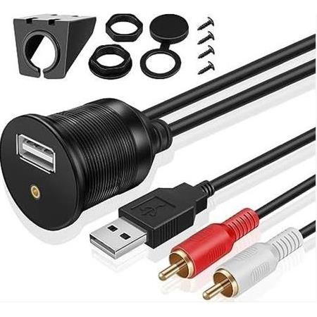 Alfais 4825 Usb 2Rca 3.5mm Aux Araç İçi Kontrol Paneli Uzatma Ek Kablosu