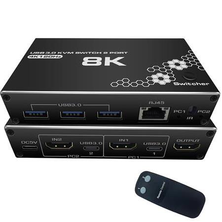 Alfais 4669 Kumandalı Usb 3.0 4k Hdmi Kvm Switch 2 Port Rj45 Ethernet Pc Kasa Klavye Mouse Çoklayıcı